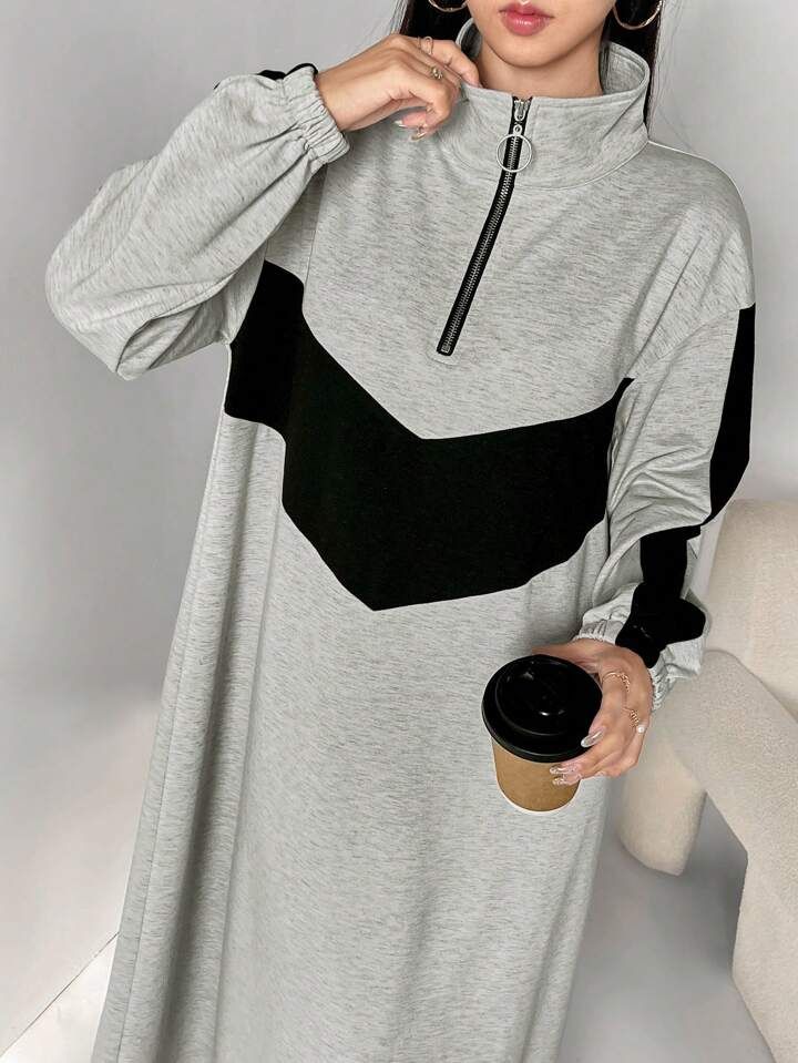 Robe Longue Sportwear Oversize – Gris & Noir