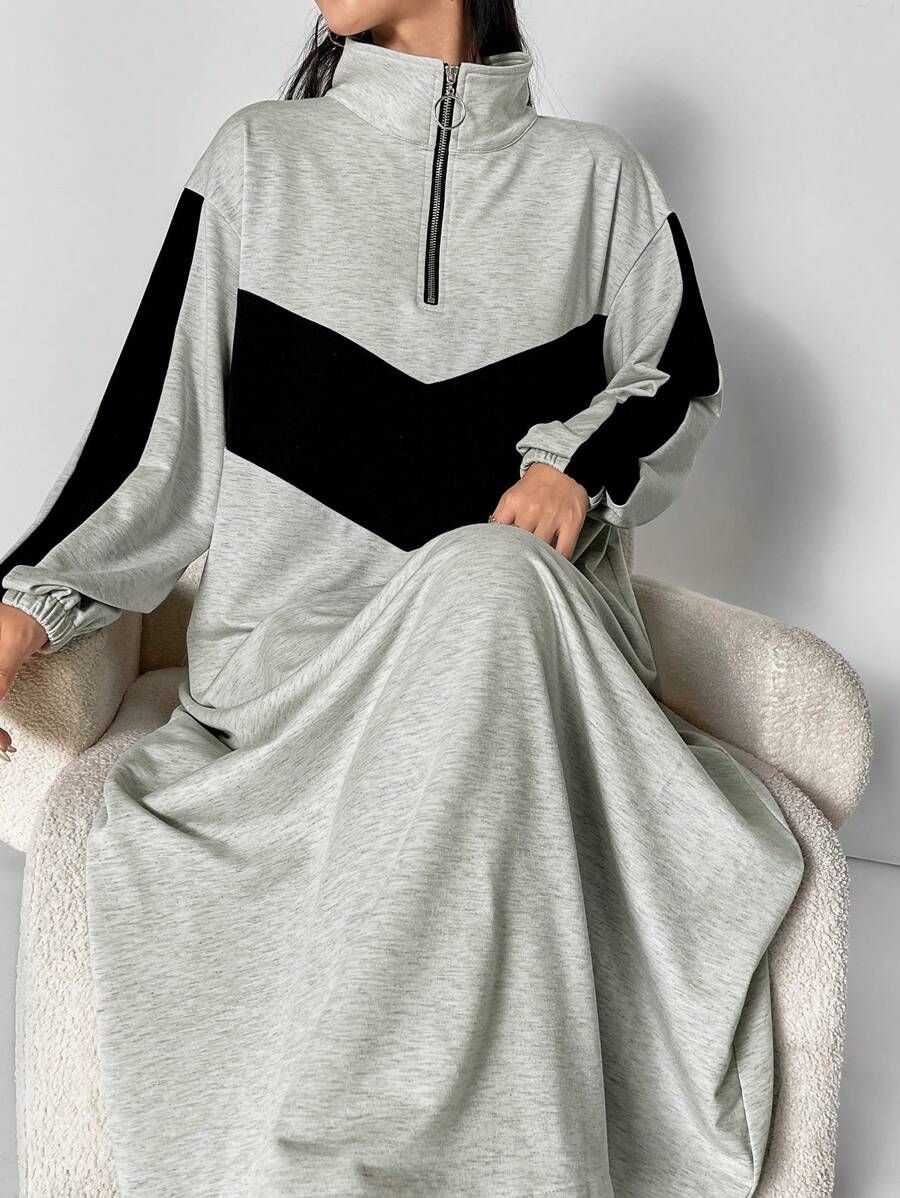 Robe Longue Sportwear Oversize – Gris & Noir