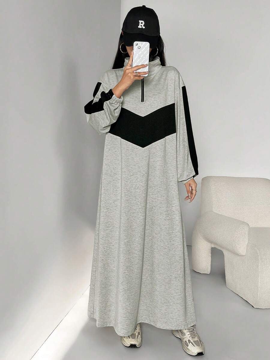 Robe Longue Sportwear Oversize – Gris & Noir